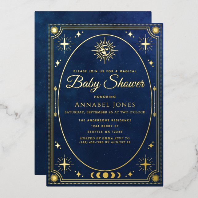 Invitation Baby shower de la carte Tarot céleste (Recto/Verso)
