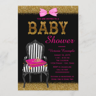 Invitation Baby shower de la chaise Hot Pink Black Gold Princ