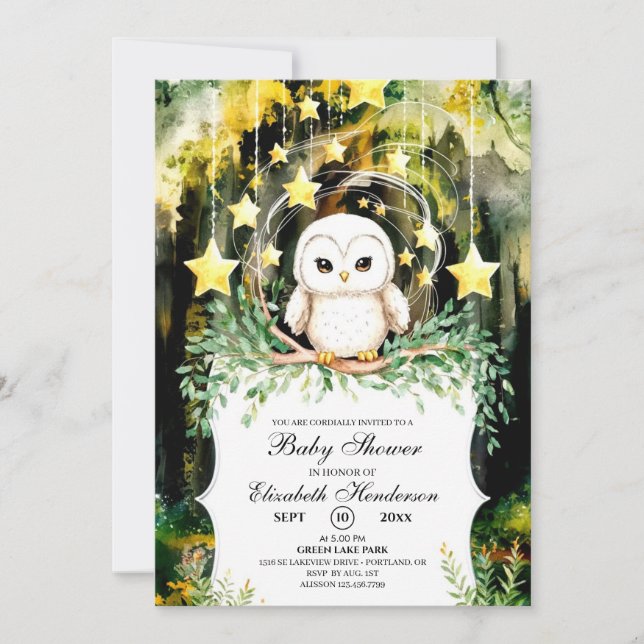 Invitation Baby shower de la Chouette des bois (Devant)
