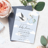 Invitation Baby shower de la cigogne bleue