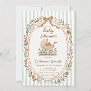 Invitation Baby Shower de la citrouille de poussette florale