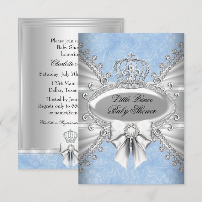Invitation Baby shower de la Couronne du Petit Pri (Devant / Derrière)