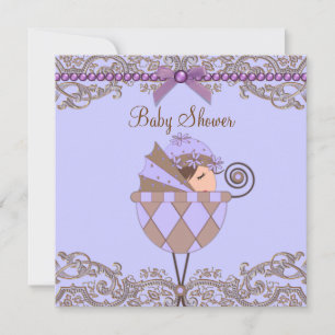 Invitation Baby shower de la dentelle Brown de Lavande