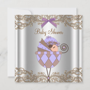 Invitation Baby shower de la dentelle Brown de Lavande