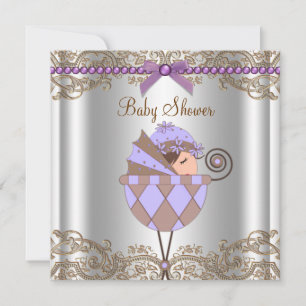 Invitation Baby shower de la dentelle Brown de Lavande