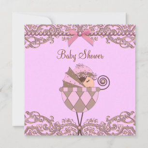 Invitation Baby shower de la dentelle des perles Brown roses