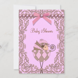 Invitation Baby shower de la dentelle des perles Brown roses