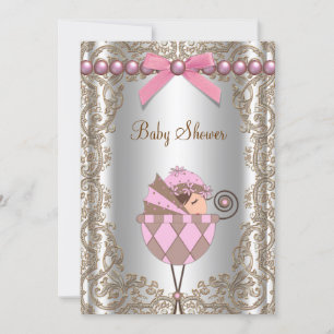 Invitation Baby shower de la dentelle des perles Brown roses