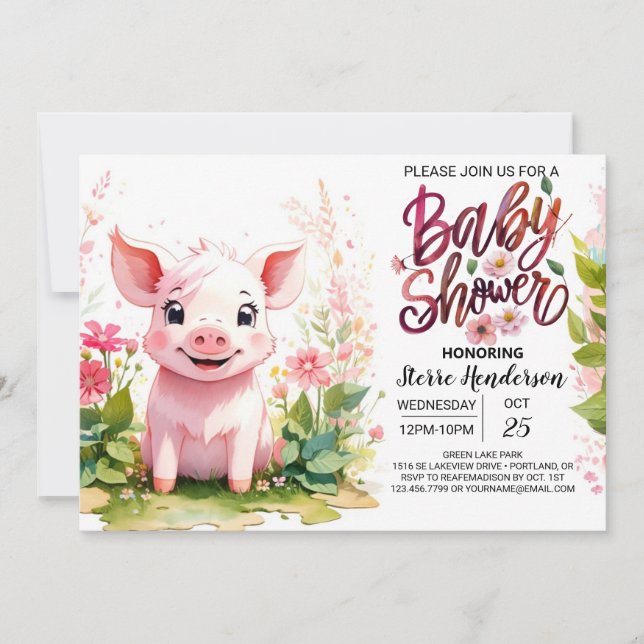 Invitation Baby shower de la ferme de jardin de Piglet (Devant)