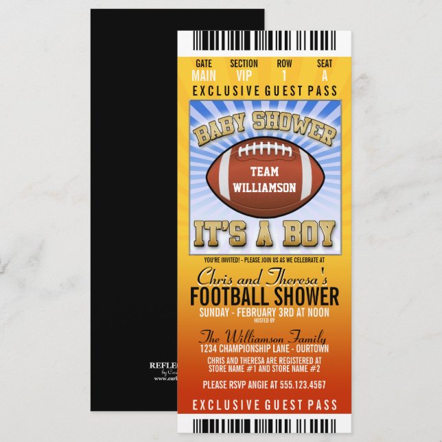 Invitation Baby shower de la fête de football (Devant / Derrière)