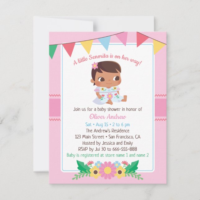 Invitation Baby shower de la Fiesta florale de la fille Cute  (Devant)
