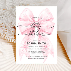 Invitation Baby shower de la fille Bow rose pâle d'hiver