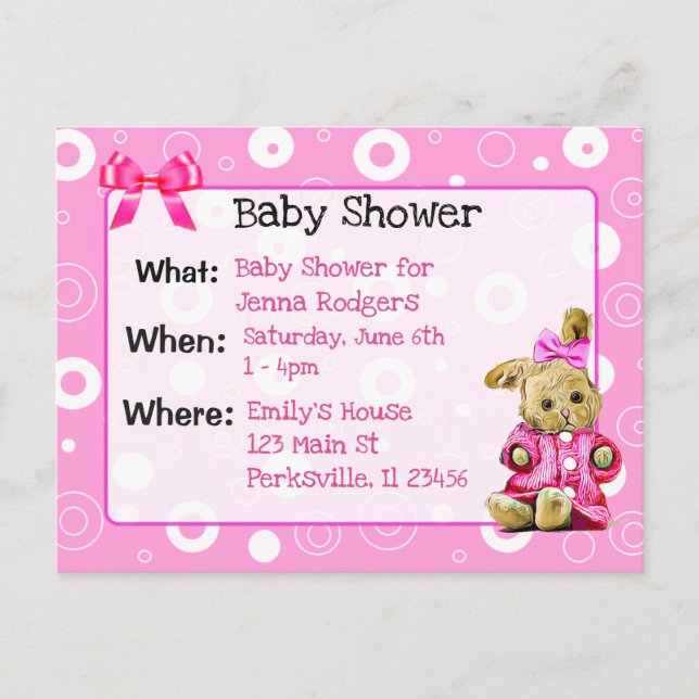 Invitation Baby shower de la fille Bunny rose (Devant)