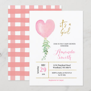 Invitation Baby shower de la fille de ballons de couleur rose
