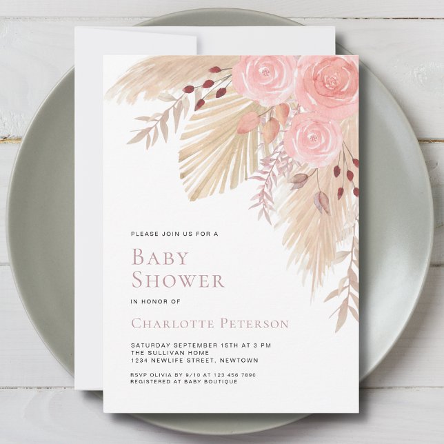Invitation Baby shower de la fille de la Pampas Grass Boho (Créateur téléchargé)