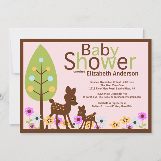 Invitation Baby shower de la fille du Cerf de Bébé (Devant)