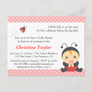 Invitation Baby shower de la fille Ladybug, Pois rose