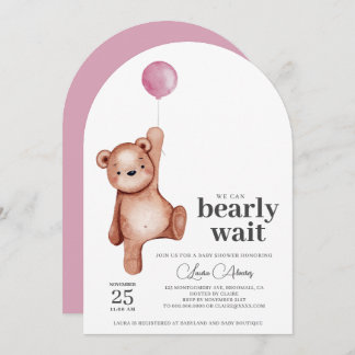 Invitation Baby shower de la fille ours en peluche