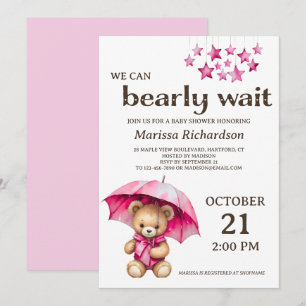 Invitation Baby shower de la fille ours en peluche