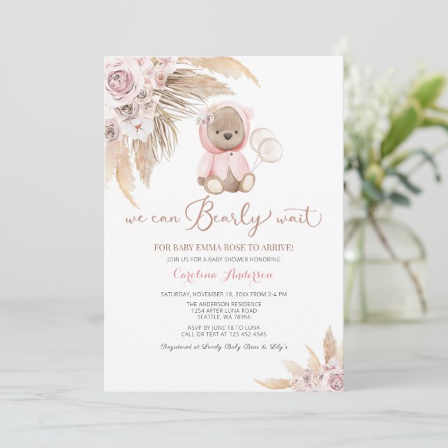 Invitation Baby shower de la fille rose Boho (Debout devant)