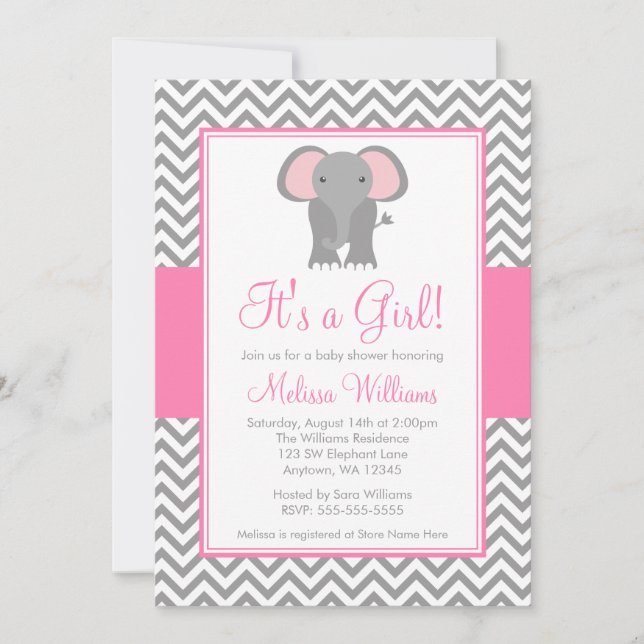 Invitation Baby shower de la fille rose gris de Chevron (Devant)