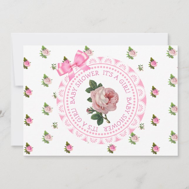 Invitation Baby shower de la fille Roses Roses Ros (Devant)