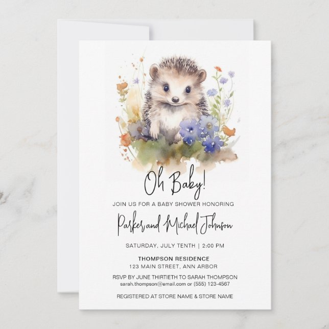 Invitation Baby shower de la forêt de Baby Hedgehog (Devant)