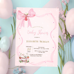 Invitation Baby shower de la fraise, de l'oie, des points du 