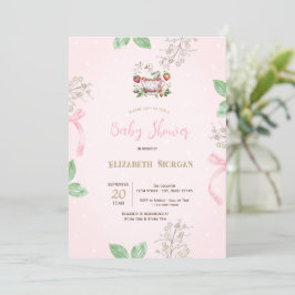 Invitation Baby shower de la fraise, de l'oie, des points du 