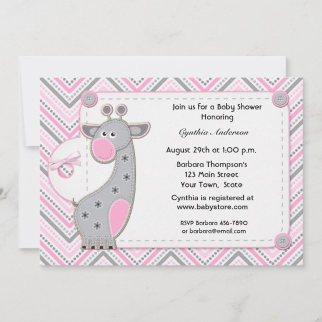 Invitation Baby shower de la Girafe Grise Pink (Devant)