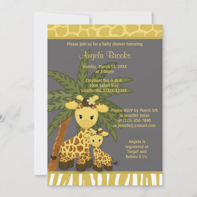 Invitation Baby shower de la Girafe Jaune de maman (Devant)
