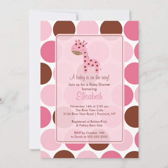 Invitation Baby shower de la Girafe rose (Devant)