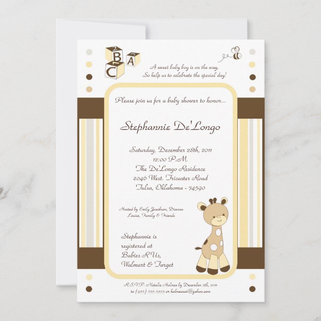 Invitation Baby shower de la Giraffe Doodle Snicke (Devant)