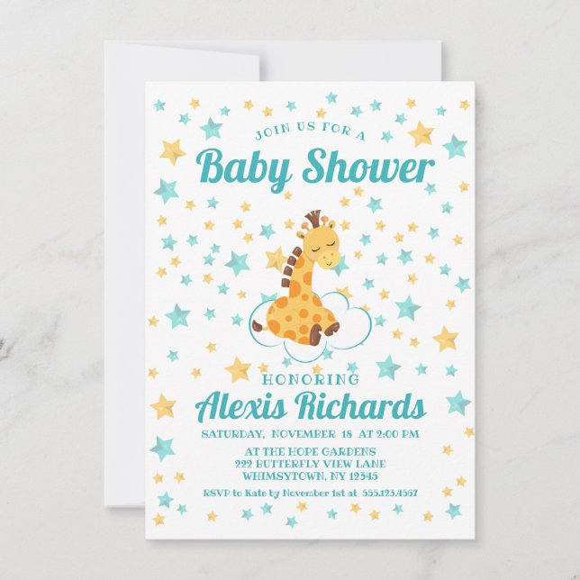 Invitation Baby shower de la Giraffe et des Etoiles neutres (Devant)