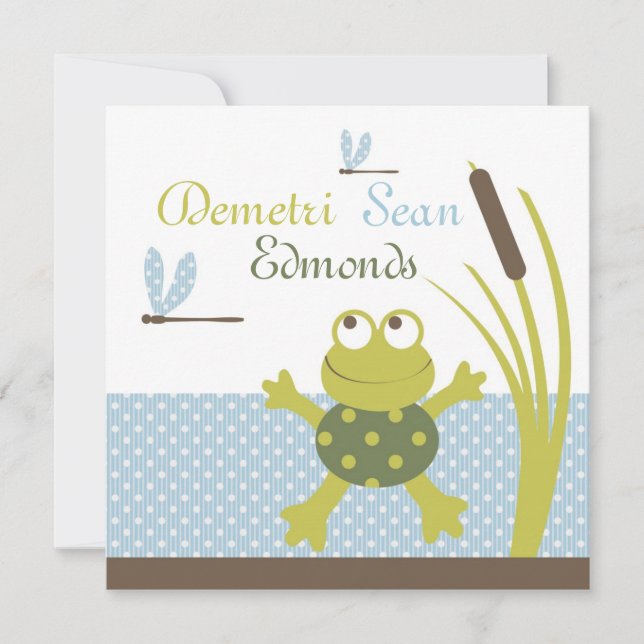 Invitation Baby shower de la grenouille et de la libellule (Devant)
