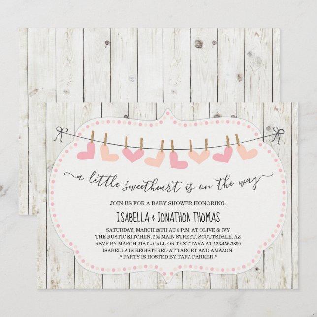 Invitation Baby shower de la Journée Valentines - Fille / Gen (Devant / Derrière)