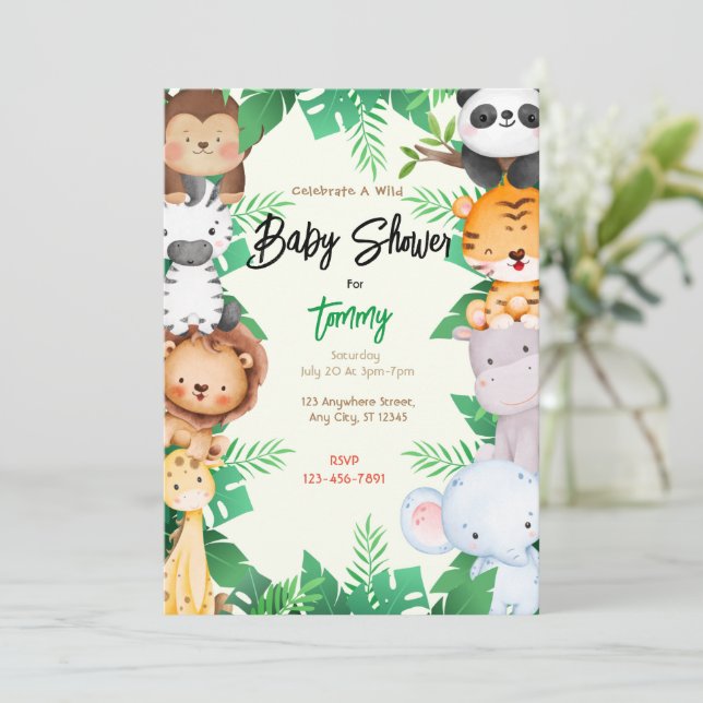 Invitation Baby shower de la jungle (Debout devant)