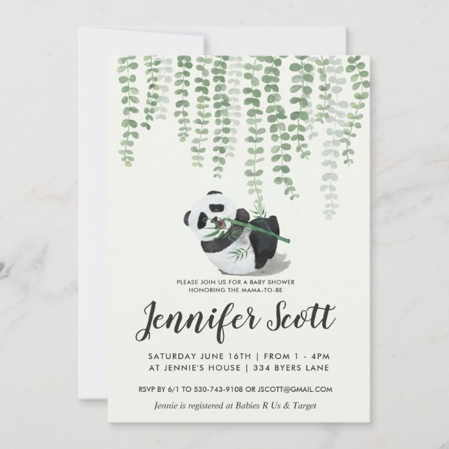 Invitation Baby shower de la Jungle de Panda (Devant)