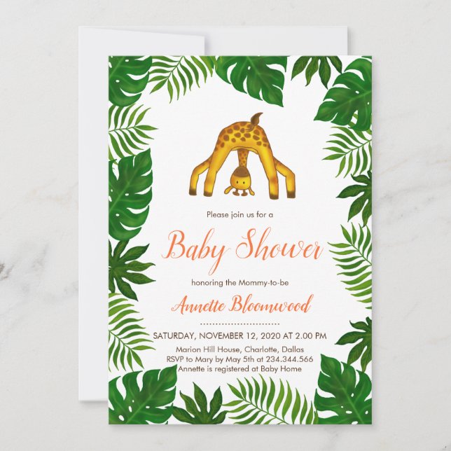 Invitation Baby shower de la Jungle Safari Giraffe (Devant)