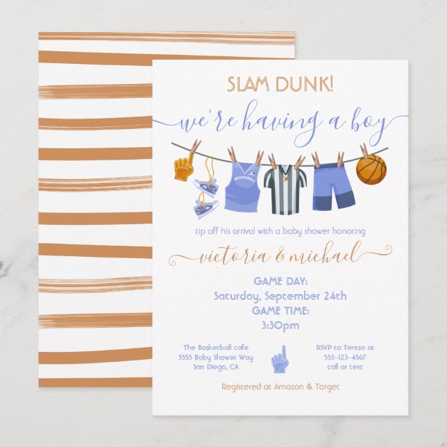 Invitation Baby shower de la ligne de basket-ball (Devant / Derrière)