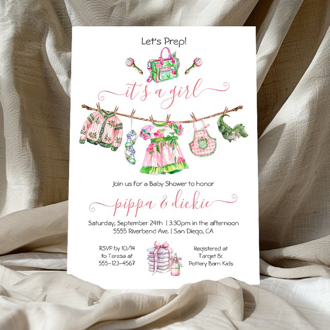 Invitation Baby shower de la ligne de linge Preppy Girl (Créateur téléchargé)