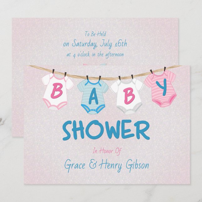 Invitation Baby shower de la ligne de vêtements (Devant / Derrière)
