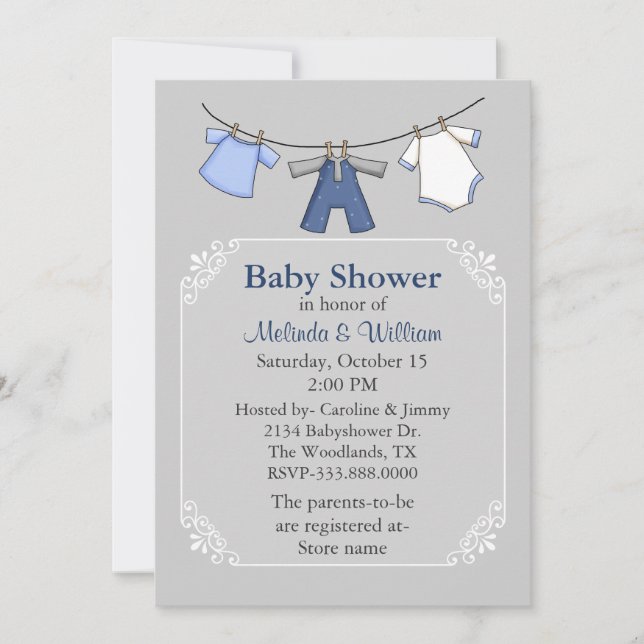 Invitation Baby shower de la ligne Vêtements pour  (Devant)