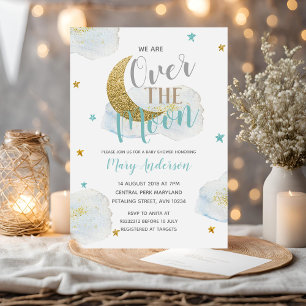 Invitation Baby shower de la Lune bleue moderne