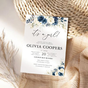 Invitation Baby shower de la Marine bleu et blanc Roses Invit