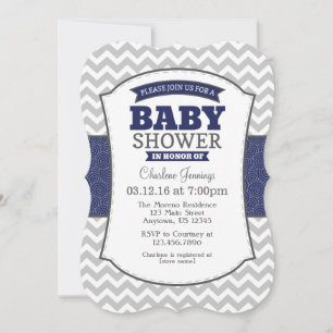 Invitation Baby shower de la Marine Blue Grey Chev