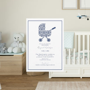 Invitation Baby shower de la Marine Damask Pram
