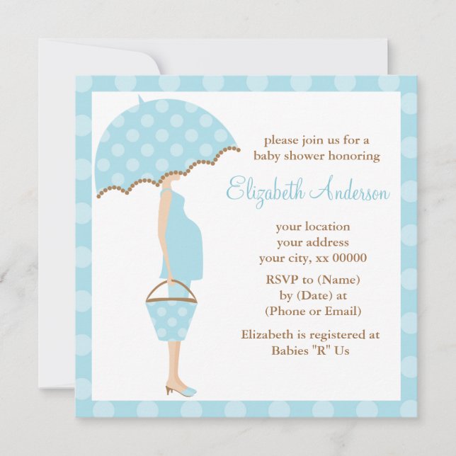 Invitation Baby shower de la mère des Pois bleus (Devant)