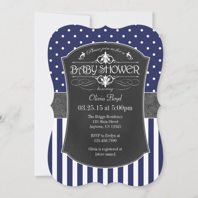 Invitation Baby shower de la Navy Blue Grey Chalkboard (Devant)