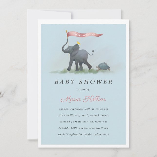Invitation Baby shower de la Parade de la Tortue des éléphant (Devant)